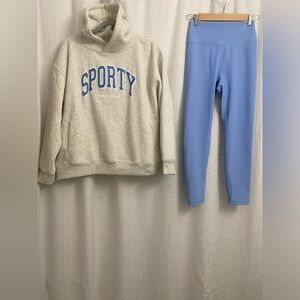 WILO Sporty Blue  Hoodie and Leggings set ( white Marle/ Blue/ Size Medium